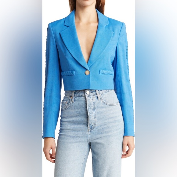 Veronica Beard Behren Notch Lapel Crop Blazer in Azure Blue - Picture 1 of 8